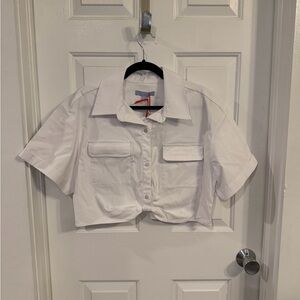 ANTONIO MELANI x The Nat Note Crop White Button-Down Shirt